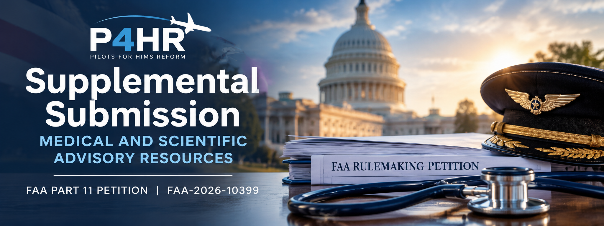 P4HR supplemental submission hero showing aviation, medical, and federal rulemaking imagery.